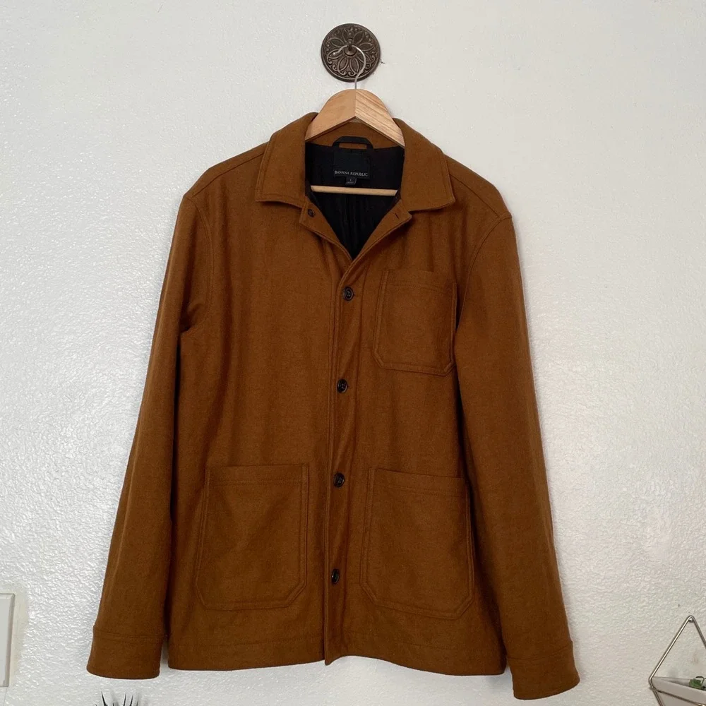 Banana Republic Mens Wool Blend Chore‎ Coat Jacket Brown Large L Utility Shacket